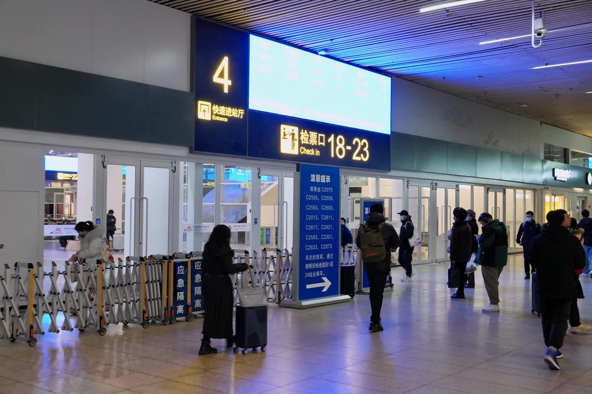 Departure hall and boarding gates inside Beijing South Railway Station