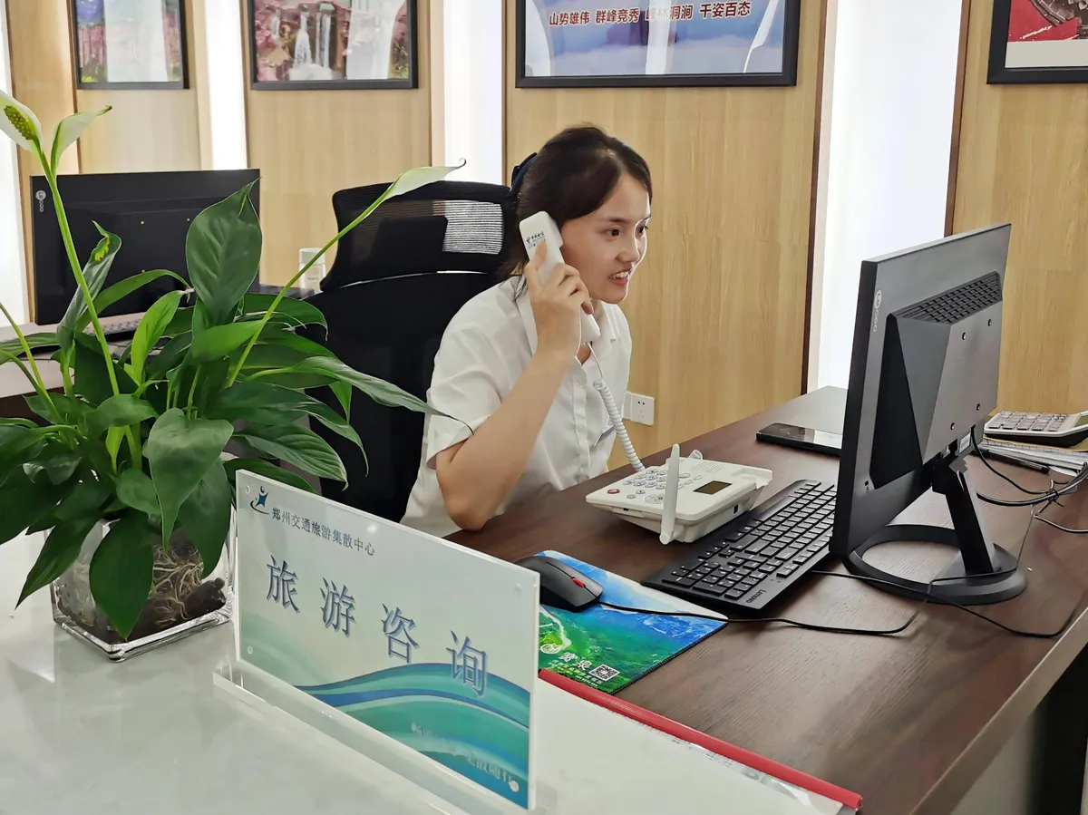 Travel service desk showing documents and booking support information
