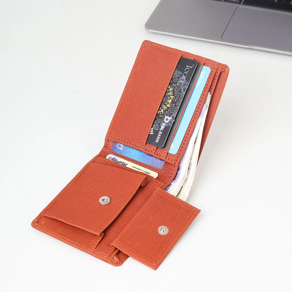 Wallet with cards and cash kept as backup payment methods