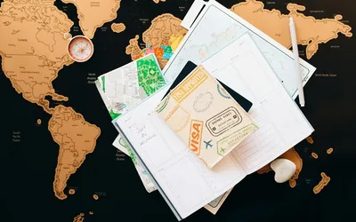 Passport, map, and travel documents prepared for China visa-free travel planning