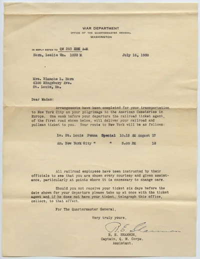 Historical travel itinerary document showing confirmed schedule details