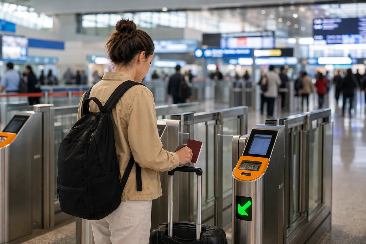 Traveler preparing passport for manual verification at a China high-speed rail station gate