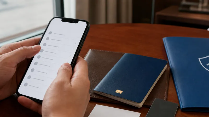 Traveler saving official contacts insurance details and support information before visiting China